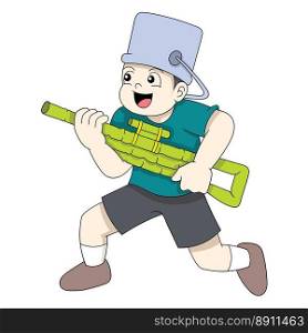 boy is playing pretend to be soldier. vector design illustration art