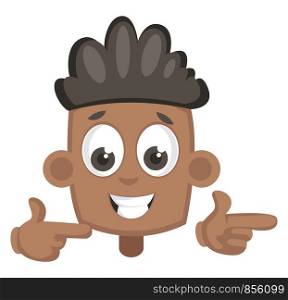 Boy is pointing with fingers, illustration, vector on white background.