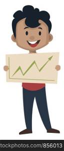 Boy is showing success business scale diagram, illustration, vector on white background.