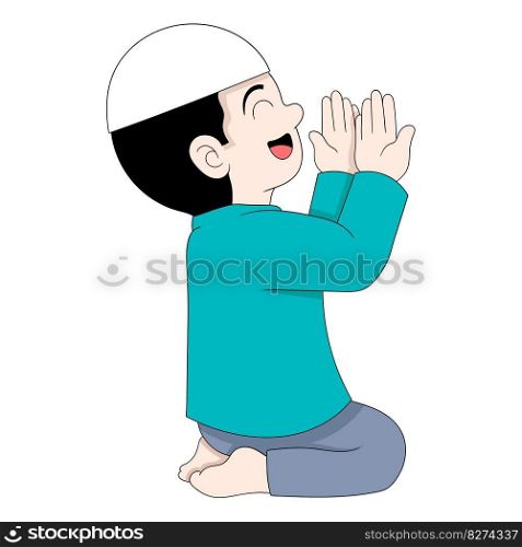 boy is sitting praying to god. vector design illustration art