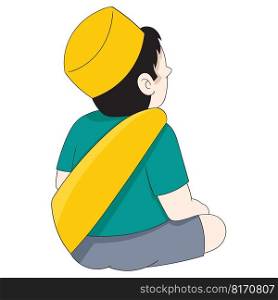 Boy is sitting waiting for the time to break the fast of the Islamic Ramadan. vector design illustration art