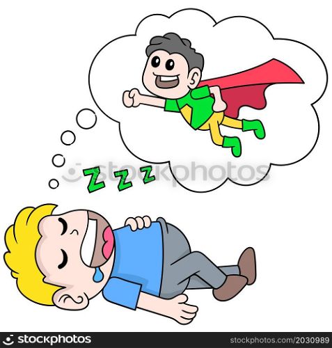 boy is sleeping soundly dreaming of flying to be a superhero