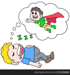 boy is sleeping soundly dreaming of flying to be a superhero