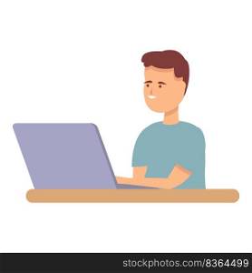 Boy laptop icon cartoon vector. Computer child. Learn school. Boy laptop icon cartoon vector. Computer child