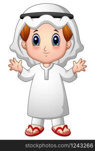 Boy muslim cartoon waving hand