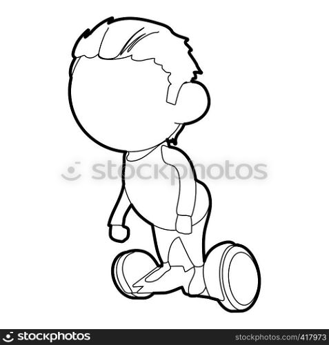 Boy on segway icon. Outline illustration of boy on segway vector icon for web. Boy on segway icon, outline style