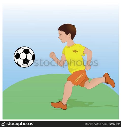 Boy playing football. Flat design. Vector illustration. boy playing football. Flat design.. Boy playing football. Flat design. Vector illustration