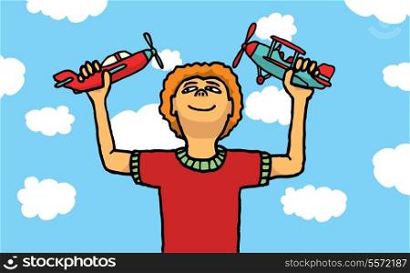 Boy playing with toy planes