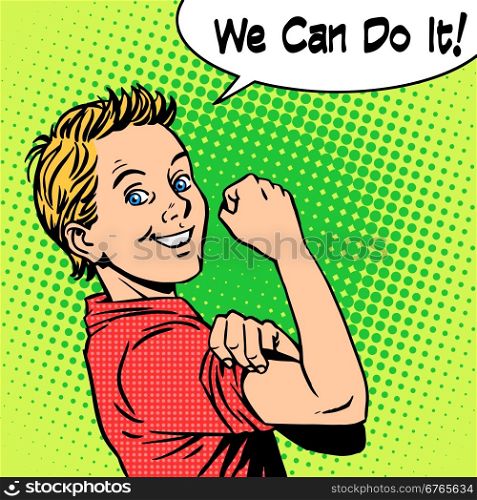 Boy power confidence we can do it. Boy the power of confidence we can do it. Retro style pop art