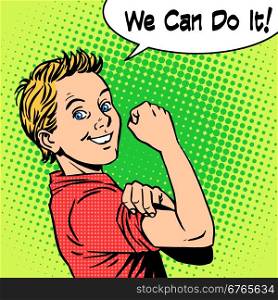 Boy power confidence we can do it. Boy the power of confidence we can do it. Retro style pop art