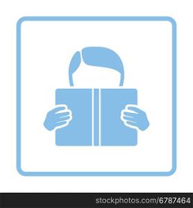 Boy reading book icon. Blue frame design. Vector illustration.