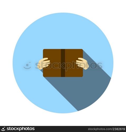 Boy Reading Book Icon. Flat Circle Stencil Design With Long Shadow. Vector Illustration.