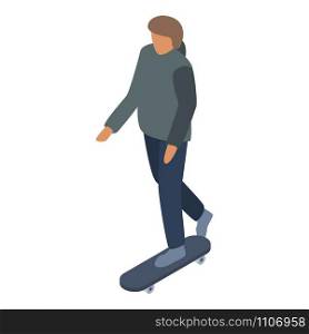Boy ride on skateboard icon. Isometric of boy ride on skateboard vector icon for web design isolated on white background. Boy ride on skateboard icon, isometric style