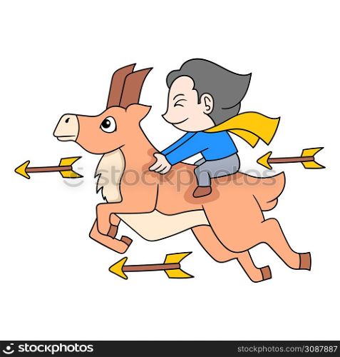 boy riding a war horse dodging arrows