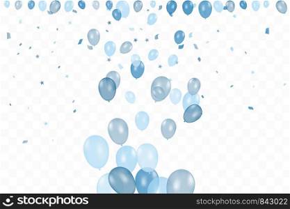 Boy's birthday. Happy Birthday Background With blue Balloons And Confetti. Celebration Event Party. Multicolored. Vector.. Boy's birthday. Happy Birthday Background With blue Balloons And Confetti. Celebration Event Party. Multicolored. Vector