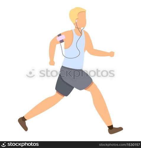 Boy running with music player icon. Cartoon of boy running with music player vector icon for web design isolated on white background. Boy running with music player icon, cartoon style