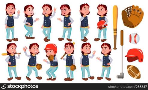 Boy Schoolboy Kid Poses Set Vector. Primary School Child. Baseball Sport Player. Smile. For Advertisement, Greeting, Announcement Design. Isolated Illustration. Boy Schoolboy Kid Poses Set Vector. Primary School Child. Baseball Sport Player. Smile. For Advertisement, Greeting, Announcement Design. Isolated Cartoon Illustration