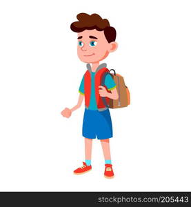 Boy Schoolboy Kid Poses Vector. Primary School Child. Cheerful Pupil. Friends. Life, Emotional. For Banner, Flyer, Web Design. Isolated Cartoon Illustration