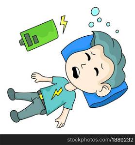 boy sleep tight caertoon. cartoon illustration sticker emoticon