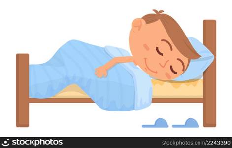 Boy sleeping in bed. Resting kid. Bedtime concept. Vector illustration. Boy sleeping in bed. Resting kid. Bedtime concept