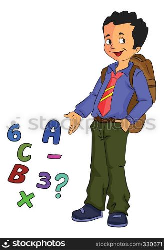 Boy Student Learning Math, vector illustration
