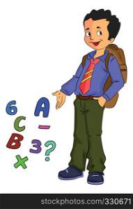 Boy Student Learning Math, vector illustration