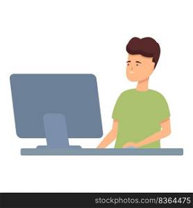 Boy study icon cartoon vector. Internet class. Student online. Boy study icon cartoon vector. Internet class