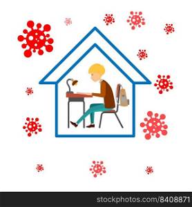 Boy studying at home illustration vector.