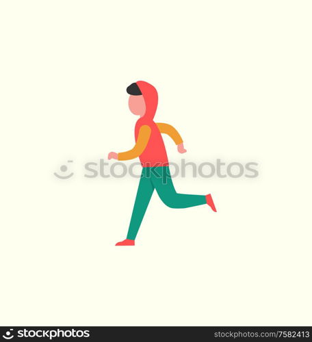 Boy teenager jogging, male working out running vector. Morning exercise, fitness of teenage boy wearing sport costume. Healthy lifestyle generation. Boy Teenager Jogging, Male Working Out Running