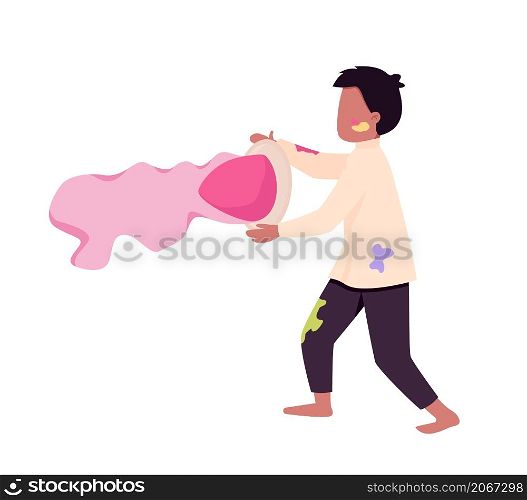 Boy throw paint powder semi flat color vector character. Dynamic figure. Full body person on white. Holi isolated modern cartoon style illustration for graphic design and animation. Boy throw paint powder semi flat color vector character