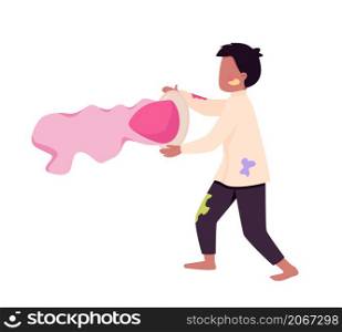 Boy throw paint powder semi flat color vector character. Dynamic figure. Full body person on white. Holi isolated modern cartoon style illustration for graphic design and animation. Boy throw paint powder semi flat color vector character