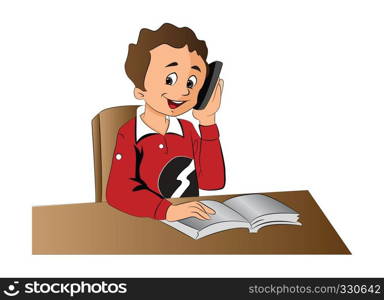 Boy Using a Cellphone, vector illustration