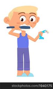 Boy washing teeth. Dental hygiene. Cartoon child character isolated on white background. Boy washing teeth. Dental hygiene. Cartoon child character