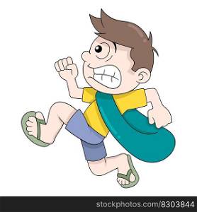boy with a scared expression ran fast. vector design illustration art