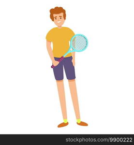 Boy with a tennis racket icon. Cartoon of boy with a tennis racket vector icon for web design isolated on white background. Boy with a tennis racket icon, cartoon style