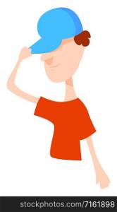 Boy with blue hat, illustration, vector on white background.