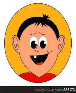 Boy with broken tooth, illustration, vector on white background.