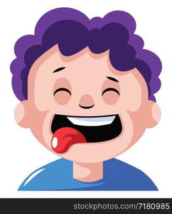 Boy with curly purple hair is craving some food illustration vector on white background