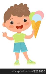 Boy with ice cream co≠. Kid with∑mer sweet dessert isolated on white background. Boy with ice cream co≠. Kid with∑mer sweet dessert