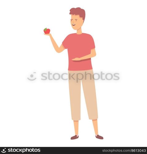 Boy with red apple icon cartoon vector. Garden kid. Agriculture farm. Boy with red apple icon cartoon vector. Garden kid