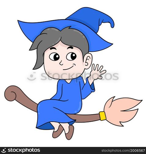 boy wizard flying on a magic broom
