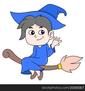 boy wizard flying on a magic broom
