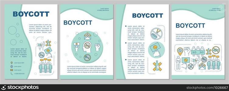 Boycott brochure template layout. Consumer activism flyer, booklet, leaflet print design with linear illustrations. Protest vector page layouts for magazines, annual reports, advertising posters