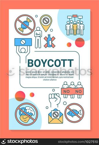 Boycott poster template layout. Voluntary food abstention banner, booklet, leaflet print design with linear icons. Hunger strike vector brochure page layouts for magazines, advertising flyers