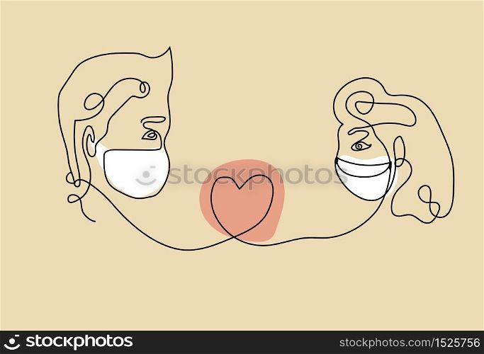 Boyfriend and girlfriend masked couple in line art modern trendy style. Abstract woman face one line. Vector illustration.. Boyfriend and girlfriend masked couple in line art modern trendy style. Abstract woman face one line. Vector illustration