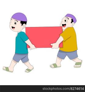 boys are carrying boxes filled with money. vector design illustration art