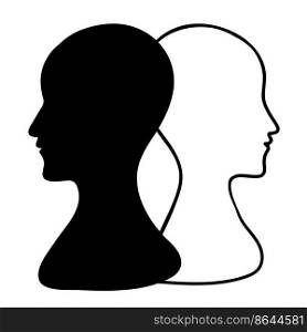 BPD Simple concept. Minimalistic Icon of human head with bipolar disorder or borderline personality disorder. Emotional dualism and Split Personality Disorder. Mental illness. Vector illustration. BPD Simple concept. Minimalistic Icon of human head with bipolar disorder or borderline personality disorder. Emotional dualism and Split Personality Disorder. Mental illness Vector illustration