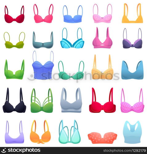 Bra icons set. Cartoon set of bra vector icons for web design. Bra icons set, cartoon style