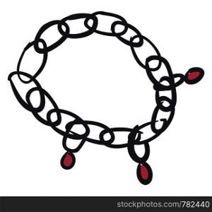 Bracelet of loops with red stones, vector, color drawing or illustration.