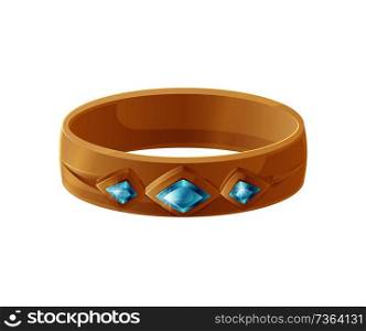 Bracelet with blue gemstones on centerpiece, accessory for women luxury expensive thing to be fashionable, isolated on vector illustration, flat style. Bracelet with Blue Gemstones Vector Illustration